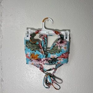 Kona Sol Floral Bikini Top - Blue and Green